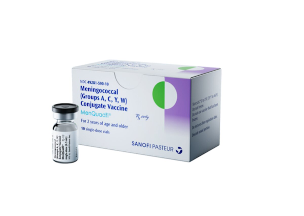 MENQUADFI MenACWY meningococcal conjugate vaccine carton with ten 0.5 mL single-dose vials, NDC 49281-590-10